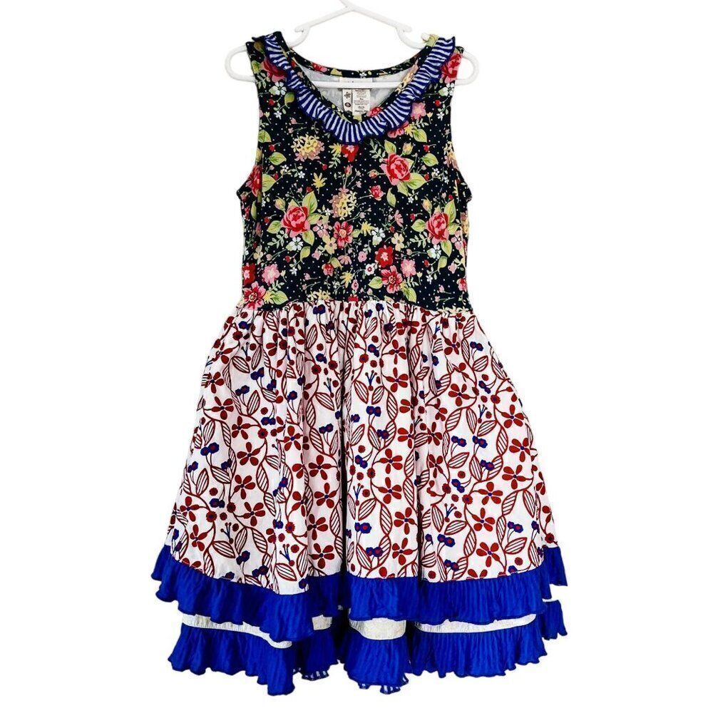 Matilda Jane Ferris Wheel Dress Striped Floral Patriotic Dress Size 8